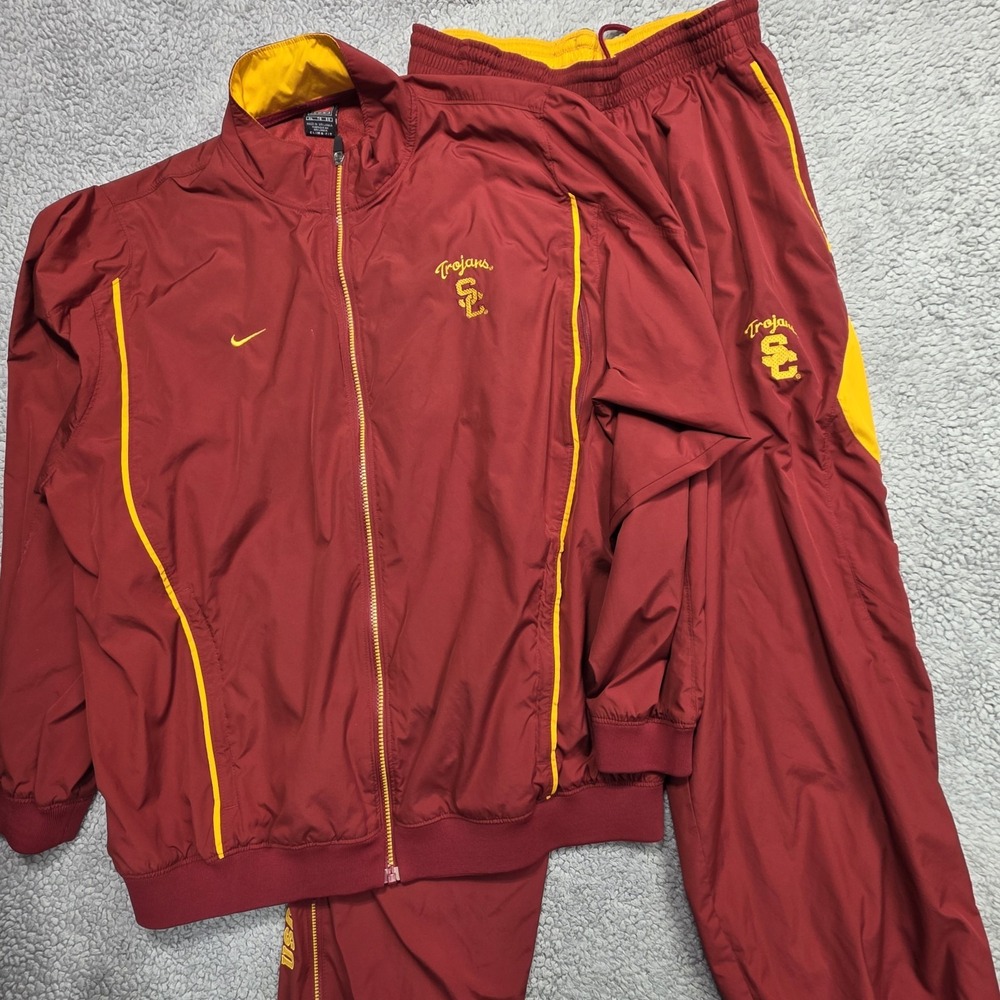 Vtg USC Trojans NIKE Team‎ Issued Windbreaker Jacket And Pants Track Suit Sz XL